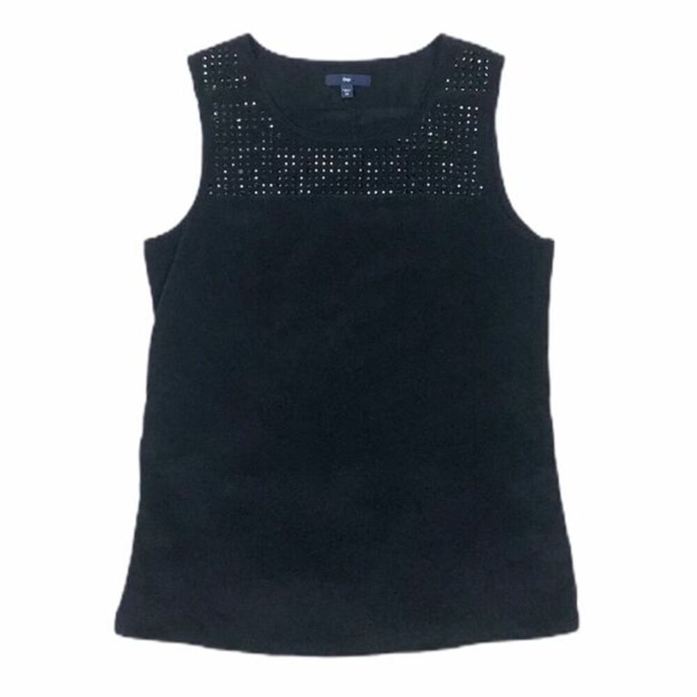Gap Black Sleeveless Tank Top Blouse Rhinestone Chest Size XS